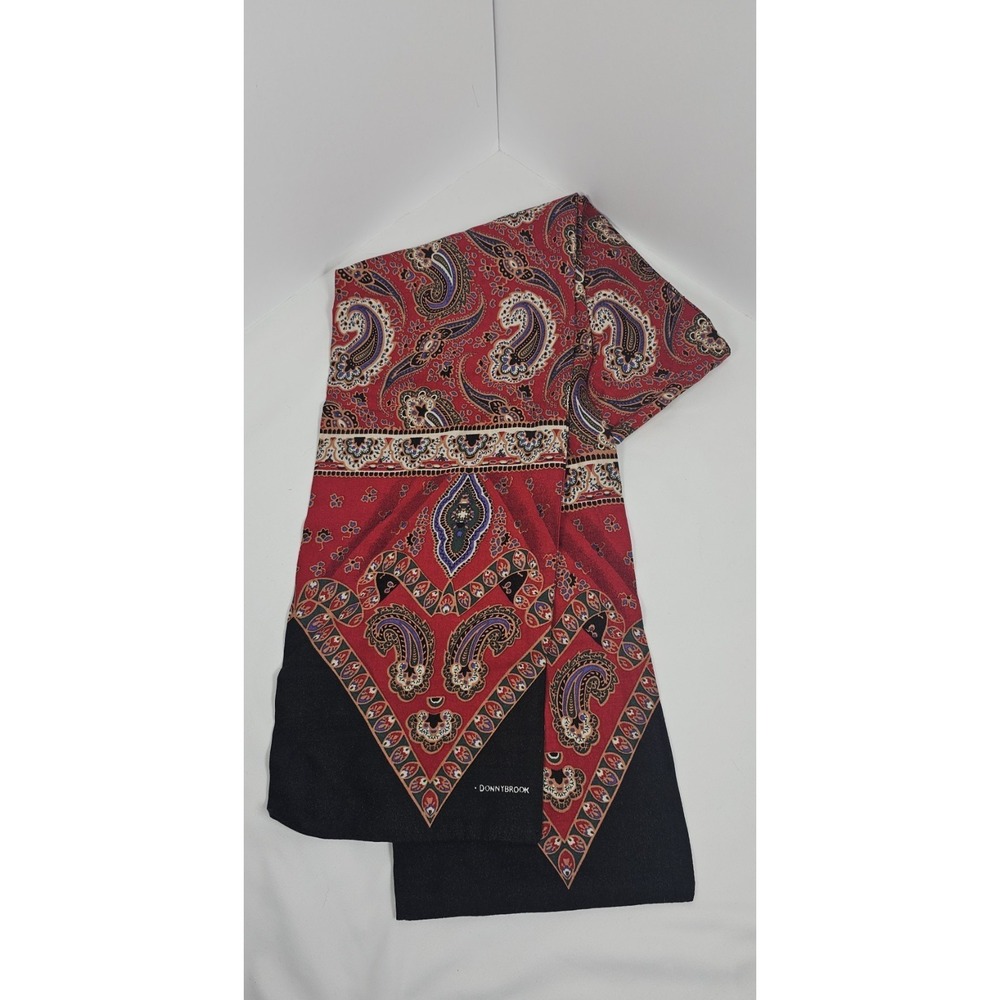 Vintage DONNYBROOK Paisley Oblong Scarf Red Black Gold Retro Boho 52"